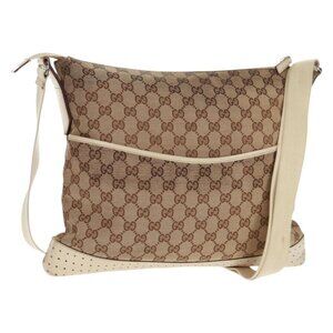 Authentic GUCCI GG Canvas Shoulder Bag Beige Silver 145856